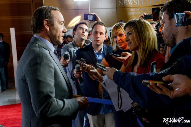 'House of Cards' star Kevin Spacey chatting with reporters on the red carpet at the series' D.C. premiere last night.